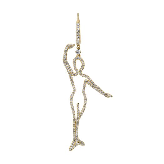 yellow gold dangle earring accented with diamonds feature dancer design