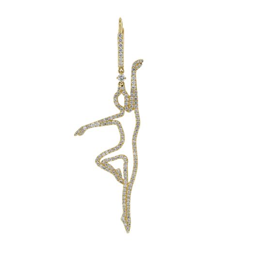 yellow gold diamond studded dangle earing with dancer outline