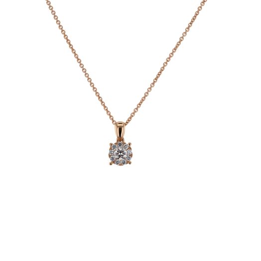 rose gold necklace with diamond round accented pendant