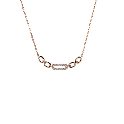 rose gold necklace with paperlcip links and diamond accents