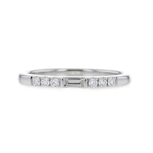 14K White Gold Round and Baguette Diamond Band Ring, TDW.22