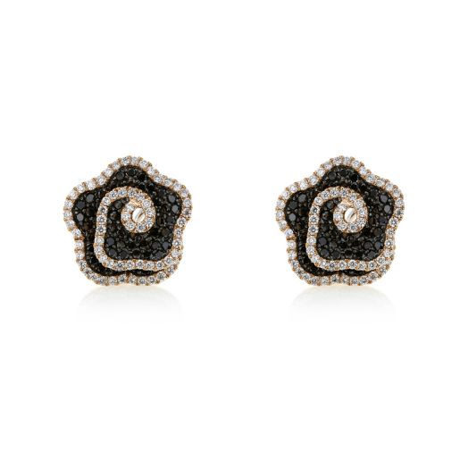 Black and rose gold diamond flower earrings