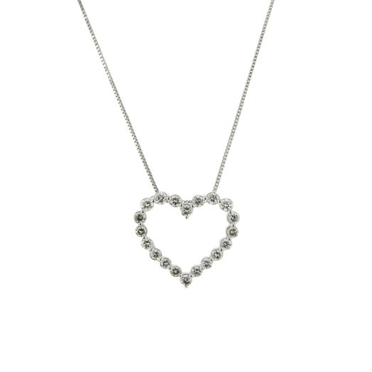 14K White Gold Open Heart Diamond Necklace, TDW.46