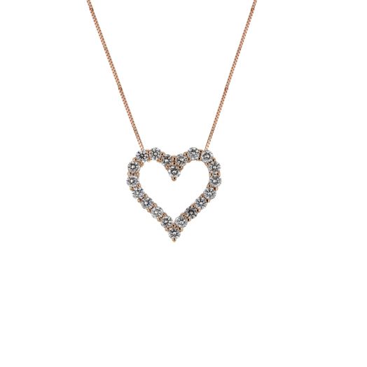 14K Rose Gold Diamond Heart Open Pendant Necklace, TDW 1.03