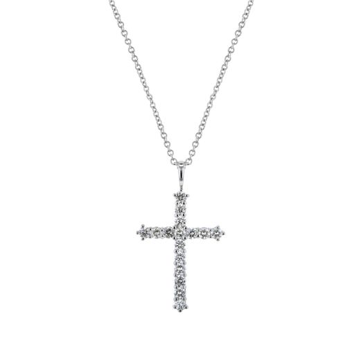 14K White Gold Sideway Diamond Cross, TDW.98