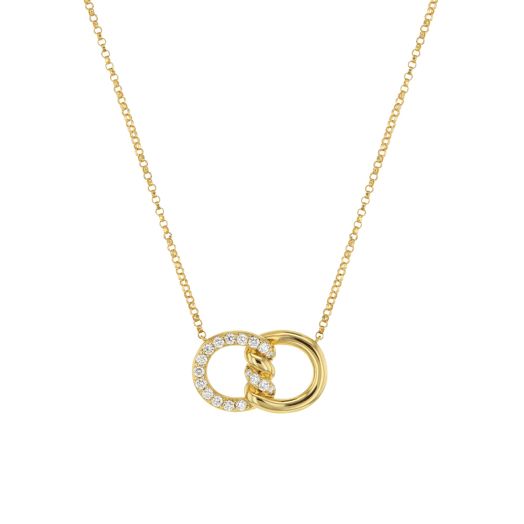 yellow gold necklace with inter-twisted links accented with diamonds