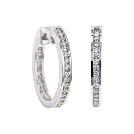 White gold diamond hoop earrings