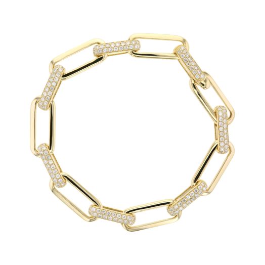 Yellow gold diamond paperclip bracelet
