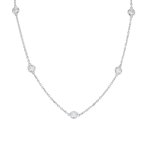 14K White Gold Diamond Station Necklace, TDW.50