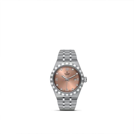 TUDOR Royal, 28MM Diamond-Set Salmon Dial, Satin-Brushed Integrated Steel Bracelet