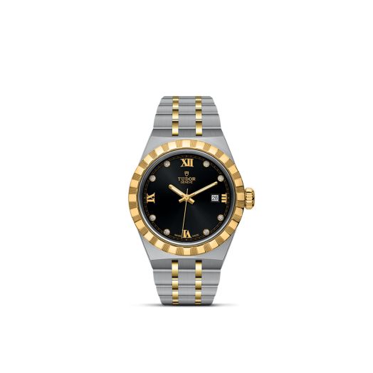 TUDOR Royal, 28MM Diamond-Set Black Dial, Steel and Yellow Gold Bracelet
