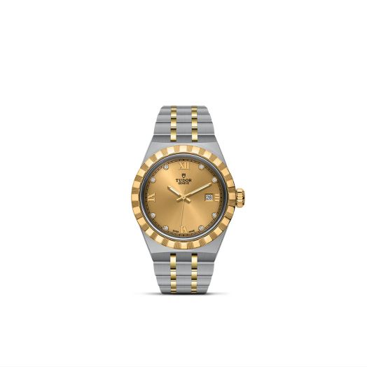 TUDOR Royal, 28MM Diamond-Set Champagne-Color Dial, Steel and Yellow Gold Bracelet