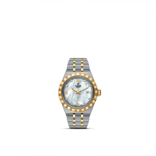 TUDOR Royal, 28MM Diamond-Set Mother-of-Pearl Dial, Steel and Yellow Gold Bracelet