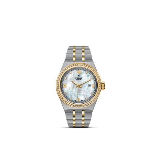 TUDOR Royal, 28MM Diamond-Set Mother-of-Pearl Dial, Steel and Yellow Gold Bracelet