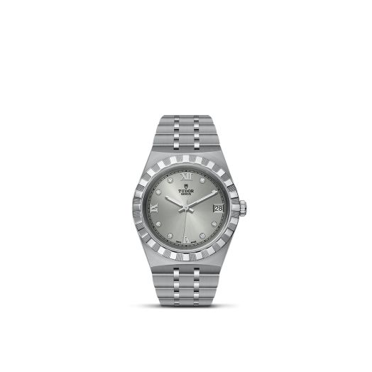 TUDOR Royal, 34MM Diamond-Set Silver Dial, Satin-Brushed Integrated Steel Bracelet