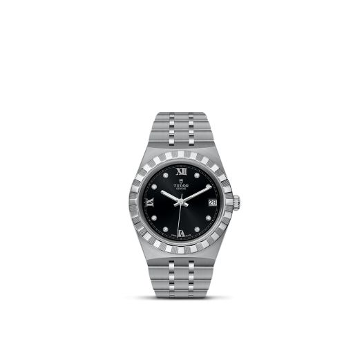 TUDOR Royal, 34MM Diamond-Set Black Dial, Satin-Brushed Integrated Steel Bracelet
