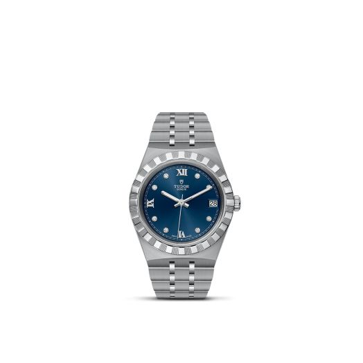 TUDOR Royal, 34MM Diamond-Set Blue Dial, Satin-Brushed Integrated Steel Bracelet