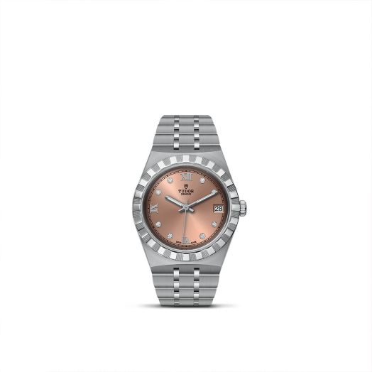 TUDOR Royal, 34MM Diamond-Set Salmon Dial, Satin-Brushed Integrated Steel Bracelet