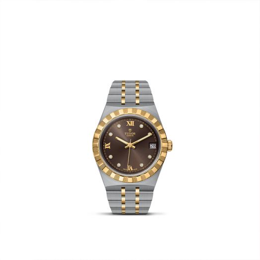 TUDOR Royal, 34MM Diamond-Set Chocolate Brown Dial, Steel and Yellow Gold Bracelet