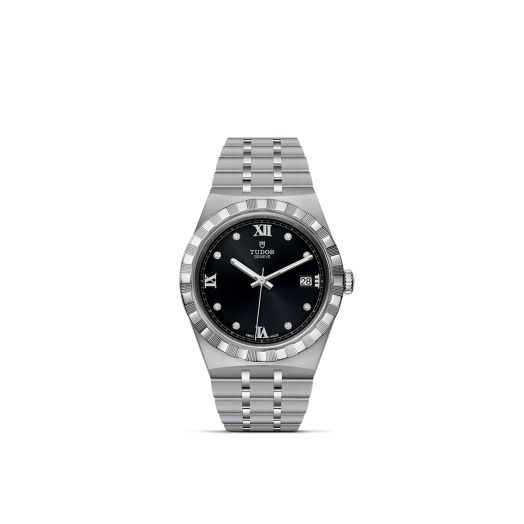 TUDOR Royal, 38MM Diamond-Set Black Dial, Satin-Brushed Integrated Steel Bracelet