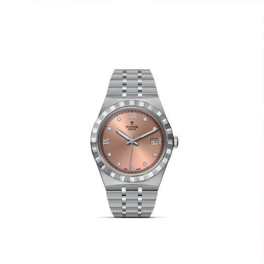 TUDOR Royal, 38MM Diamond-Set Salmon Dial, Satin-Brushed Integrated Steel Bracelet