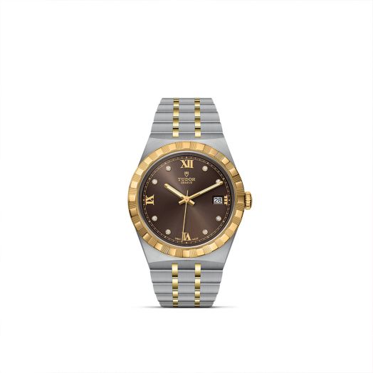 TUDOR Royal, 38MM Diamond-Set Chocolate Brown Dial, Steel and Yellow Gold Bracelet