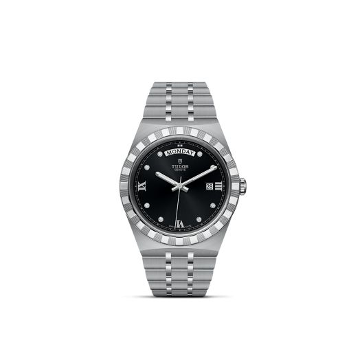 TUDOR Royal, 41MM Diamond-Set Black Dial, Satin-Brushed Integrated Steel Bracelet