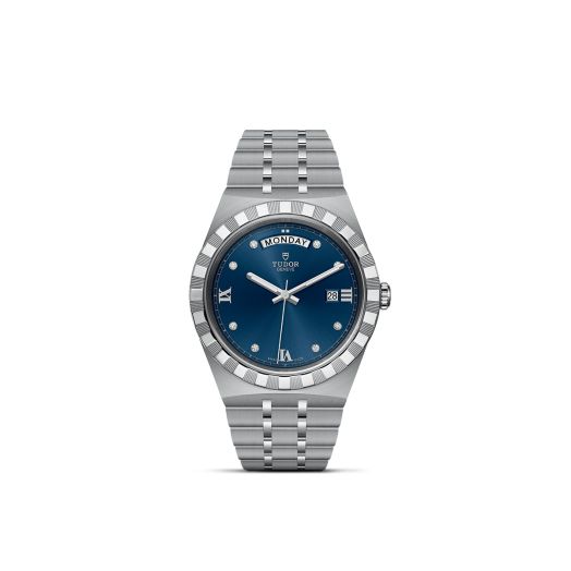 TUDOR Royal, 41MM Diamond-Set Blue Dial, Satin-Brushed Integrated Steel Bracelet