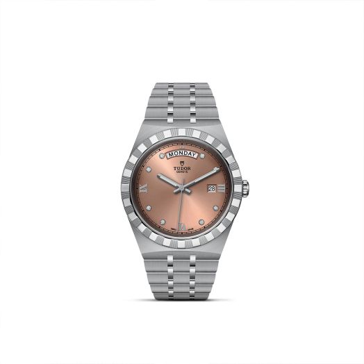 steel watch with diamond accented dial