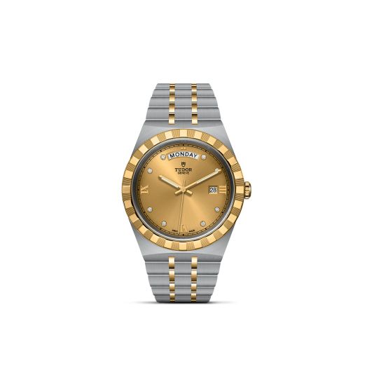 two tone steel bracelet with golden dial