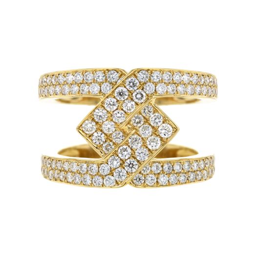 yellow gold interlocking ring accented with diamonds