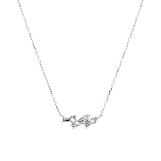 14K White Gold Baguette Diamond Bar Necklace, TDW.24