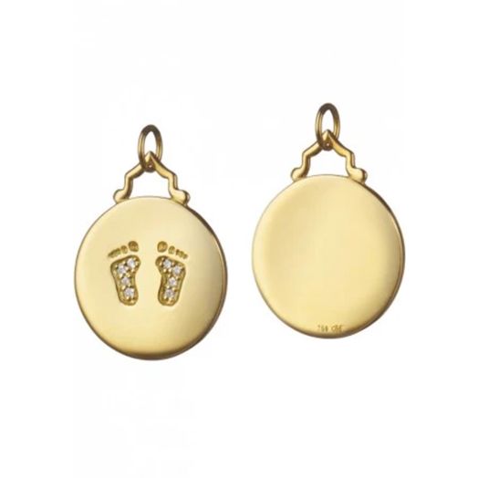 yellow gold charm with diamond accented baby footprints