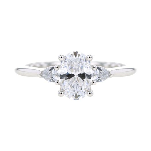 Three Stone Oval Center Engagement Ring Setting with Pear-Cut Side Stones