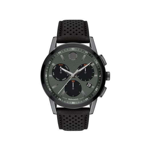 men’s watch with 43MM stainless steel case, green dial, and matching strap
