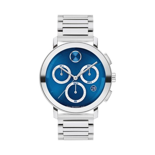 42MM stainless steel case, blue dial, and stainless steel link bracelet