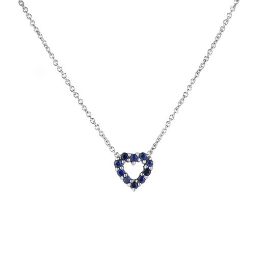 white gold necklace with open heart sapphire accented pendant