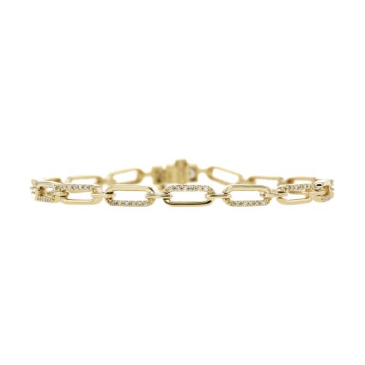 14K Yellow Gold Paperclip Bracelet with Diamond Accents, TDW.50