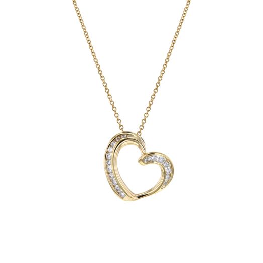 yellow gold heart pendant accented with diamonds set on yellow gold chain
