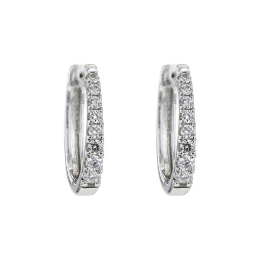 white gold hoop earrings lined with graduated diamond rounds