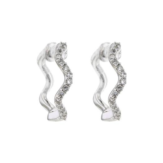 white gold hoops with squiggle design lined with petite diamond rounds