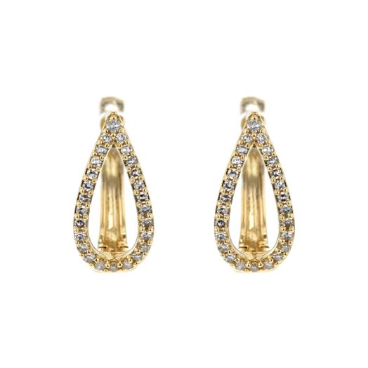 yellow gold hinge back earrings with diamond lined open teardrop design