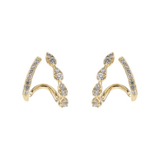 Double diamond hoop earrings crafted in yellow gold