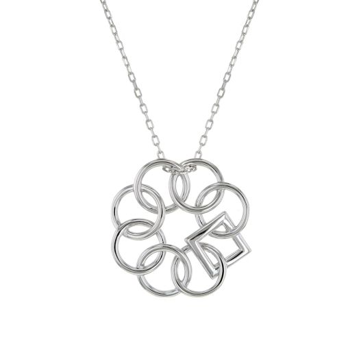 sterling silver necklace with interlocking circles and square pendant