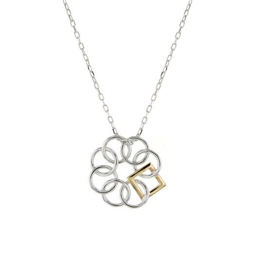 two tone necklace with interlocking circles pendant
