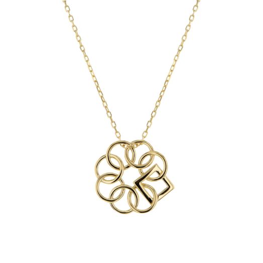 yellow gold necklace with pendant featuring interlocking circles