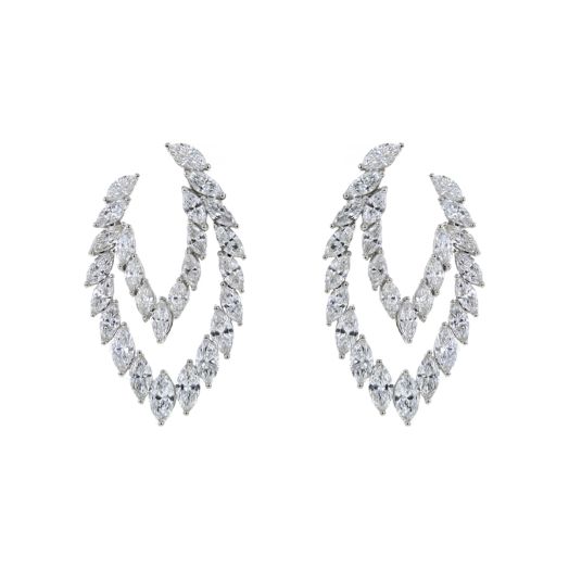 white gold earrings featuring double v design lined with marquise cut diamonds