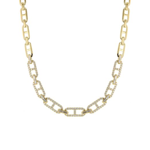Diamond yellow gold link chain necklace