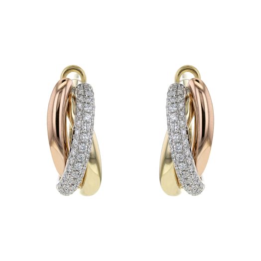 hoop earrings with yellow, white and rose golds. acceented wih diamonds