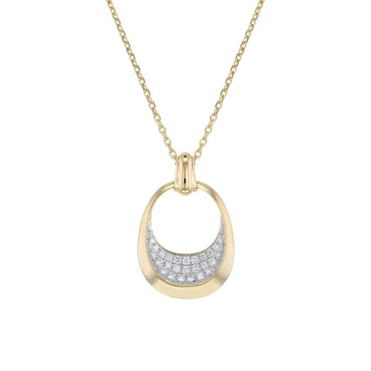 Open pendant silhouette fashioned in yellow gold with pave diamonds